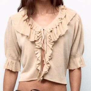 ZARA Ruffle Knit Cardigan Sweater Top Boho Bohemian Size Medium